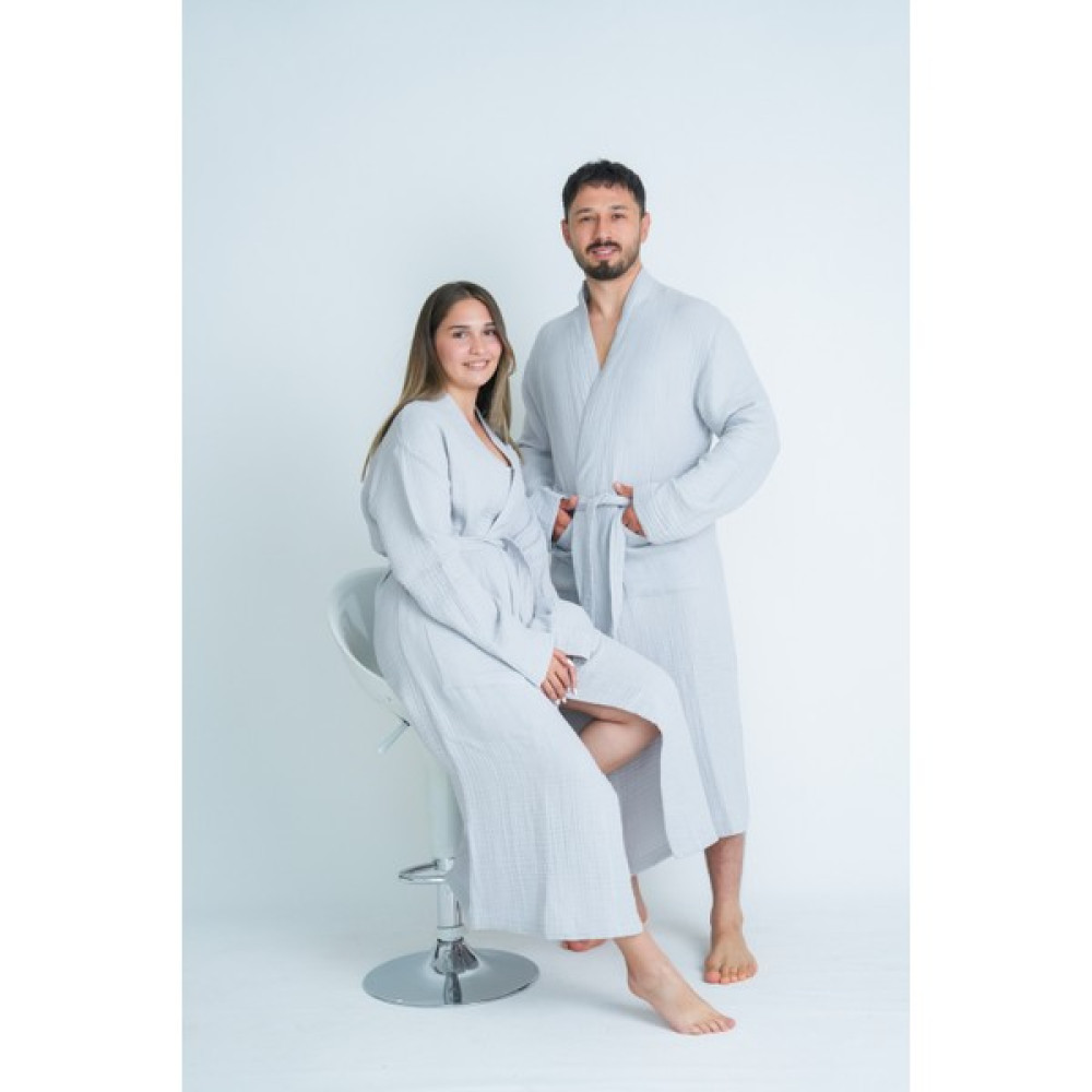 Meet Maya Natural Kimono Model Unisex 4 Katlı Müslin Bornoz/sabahlık - Gri - L - XL Bornoz Fiyatı