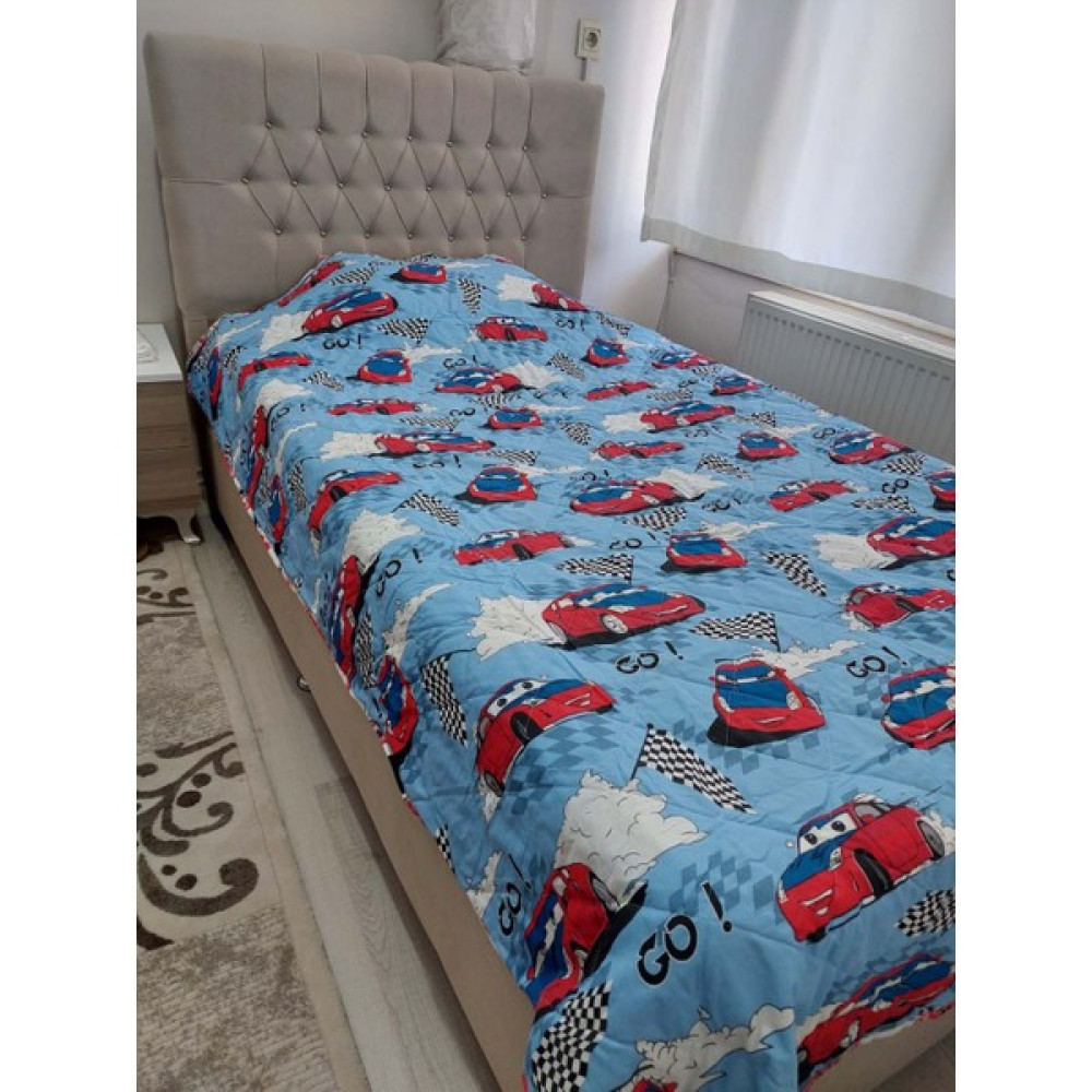 Mef Collection Çok Amaçlı Yatak Örtüsü Kapitoneli Tek Kişilik Araba Desen 160X230 cm - Mavi - 160 x 230 cm Yatak Örtüsü Fiyatı