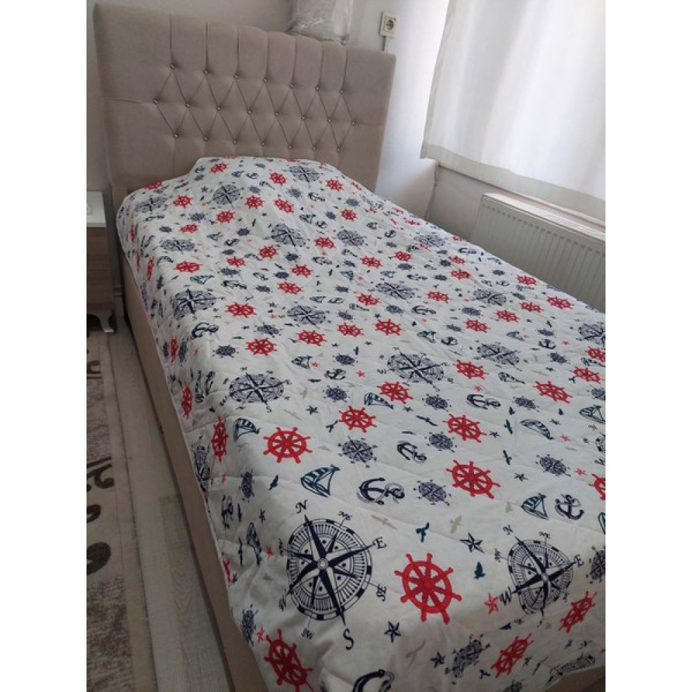 Mef Collection Çok Amaçlı Yatak Örtüsü Kapitoneli Tek Kişilik Gemici Desen 160X230 cm - Beyaz - 160 x 230 cm Yatak Örtüsü Fiyatı