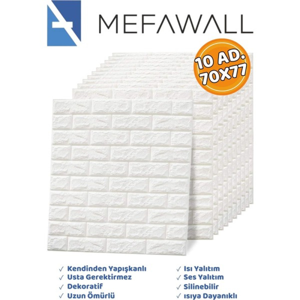 Mefawall 70X77 cm 10 Adet- Kendinden Yapışkanlı Duvar Kağıdı Esnek Köpük Paneli 3D Boyutlu Tuğla Desen - Beyaz - 70 x 77 cm Duvar Kağıdı Fiyatı