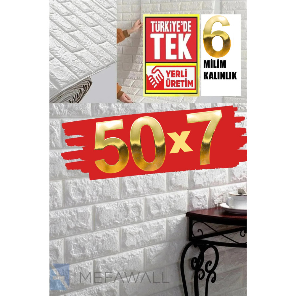 Mefawall Kendinden Yapışkanlı Duvar Kağıdı Esnek Köpük Paneli 3d Boyutlu Tuğla Desen Beyaz 70 x 7 Beden Duvar Kağıdı Fiyatı