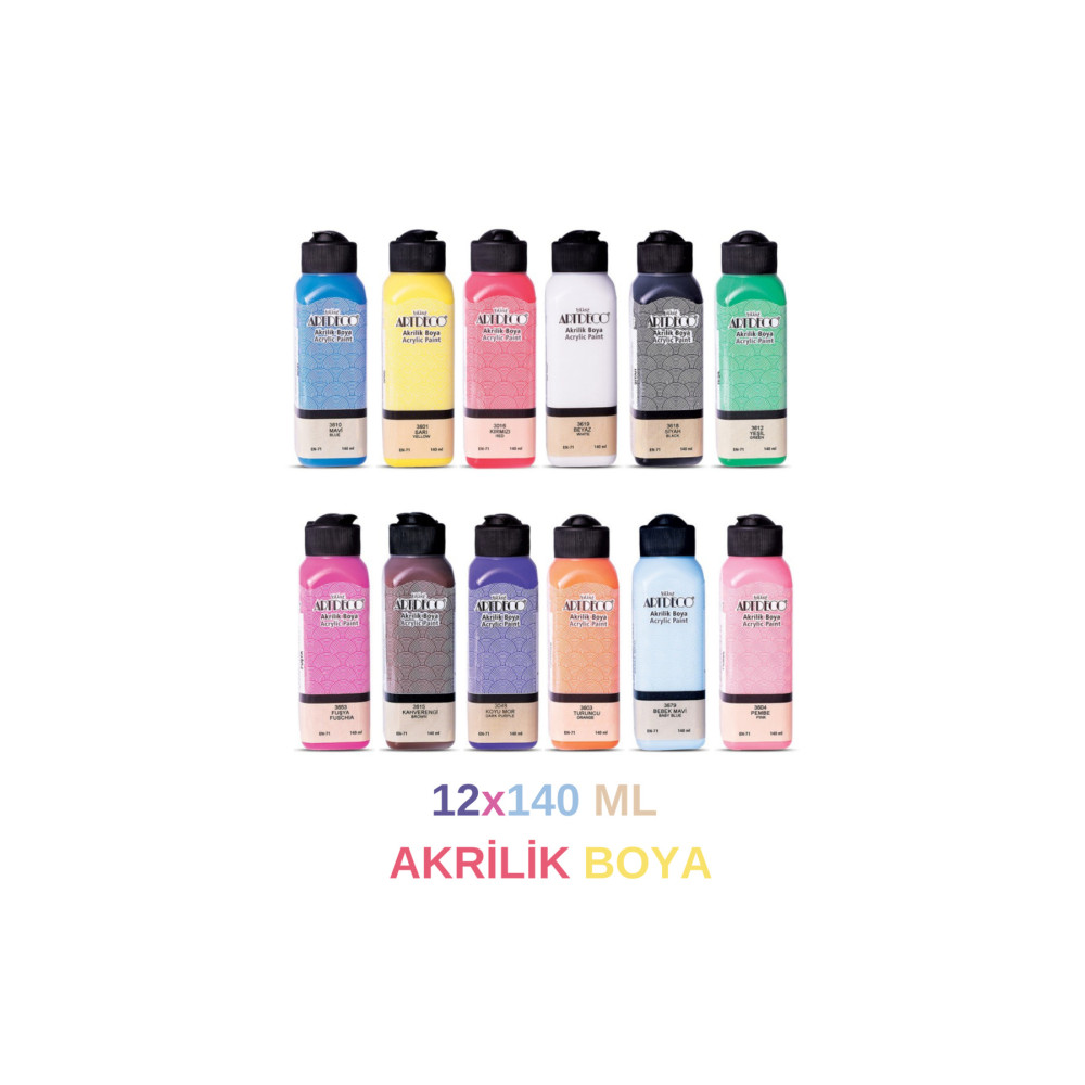MEFGLOBAL Artdeco 140 Ml Ana Renkler Akrilik Boya 12li Set Akrilik Boya Fiyatı