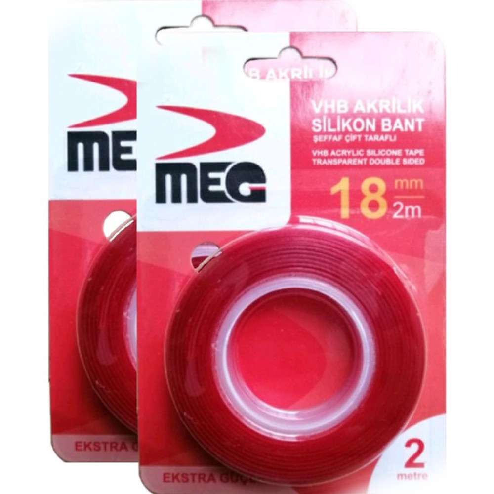 Meg 2 m Silikonlu Çift Taraflı Bant 18 mm 2'li Nalburiye & Hırdavat Fiyatı