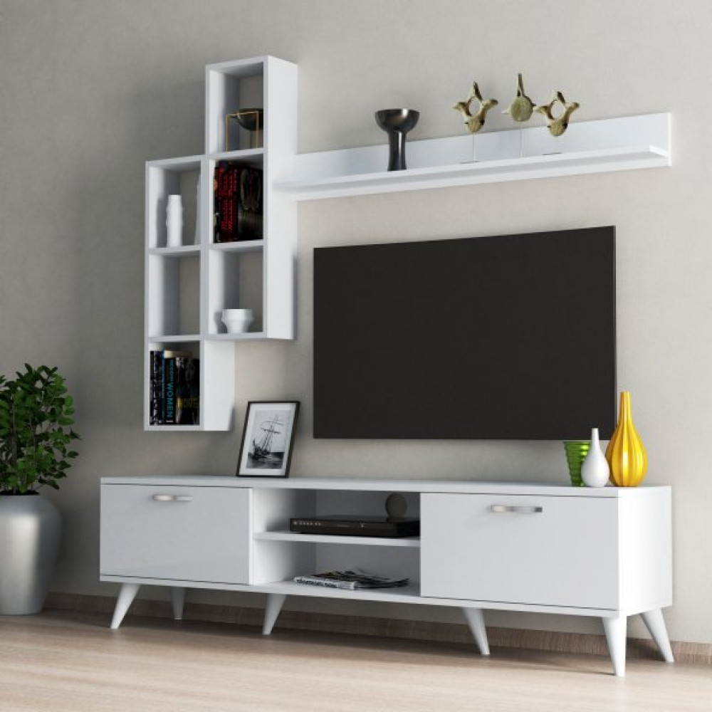 Mega 180 Lik Kitaplikli Rafli Tv Unitesi Beyaz - Tvu0301 Tv Ünitesi / Sehpası Fiyatı