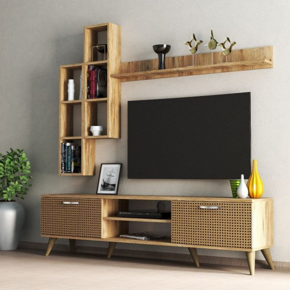 Mega 180 Lik Kitaplikli Rafli Tv Unitesi Cam Hazeran Kapakli - Tvu0304 Tv Ünitesi / Sehpası Fiyatı