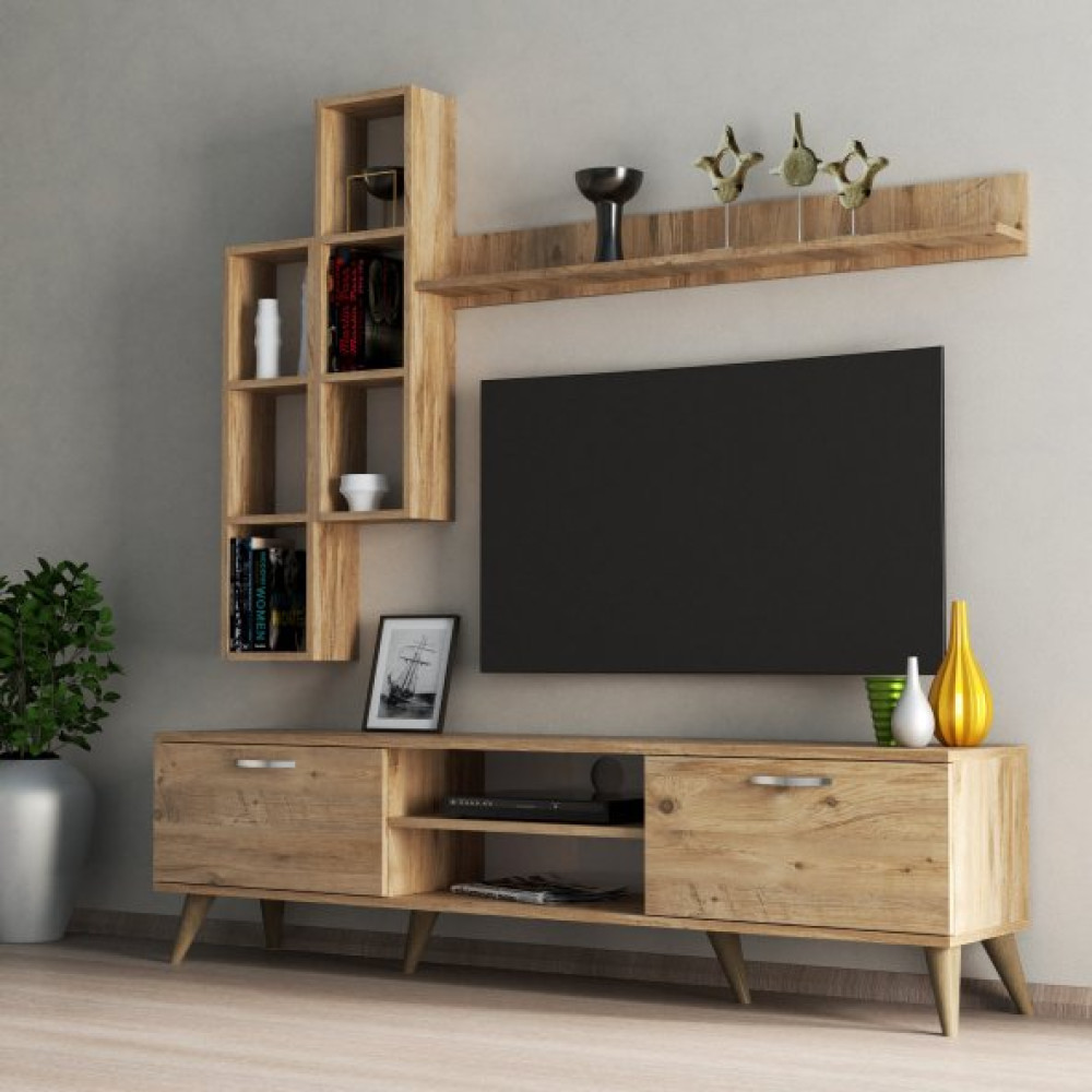 Mega 180 Lik Kitaplikli Rafli Tv Unitesi Cam - Tvu0302 Tv Ünitesi / Sehpası Fiyatı