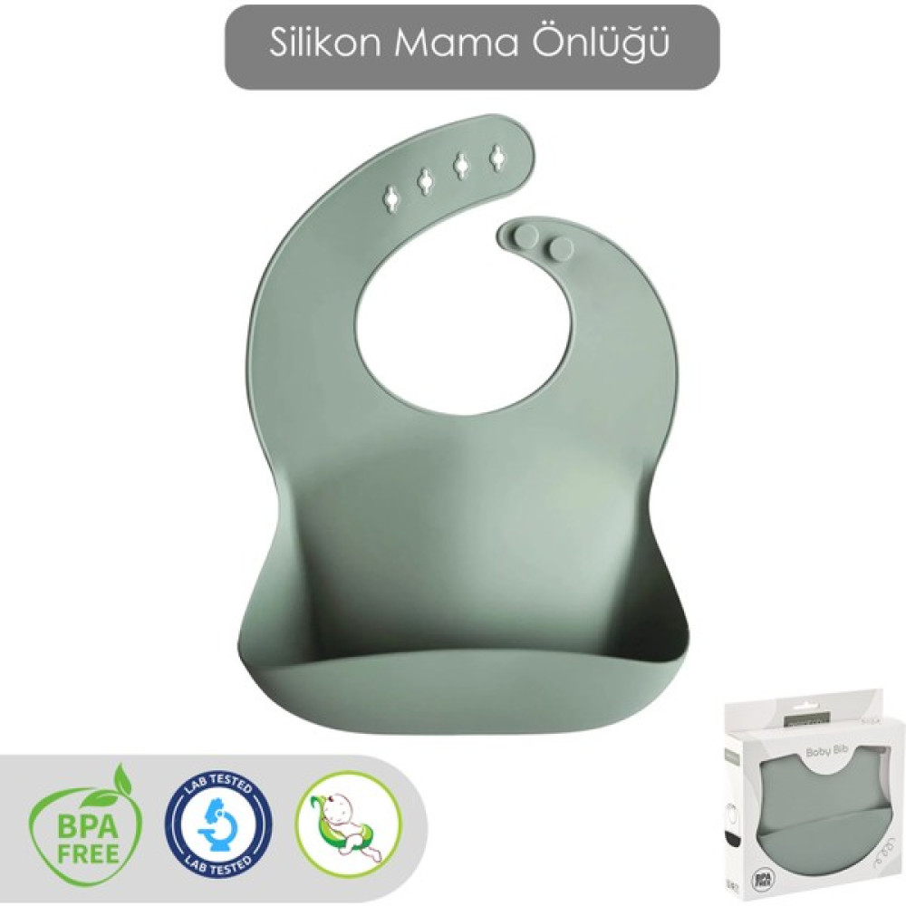 Mega Boy Silikon Mama Önlüğü – Ayarlanabilir Çift Kilitli Bebek Mama Önlüğü - Yeşil - 6 - 9 Ay Mama Önlüğü Fiyatı