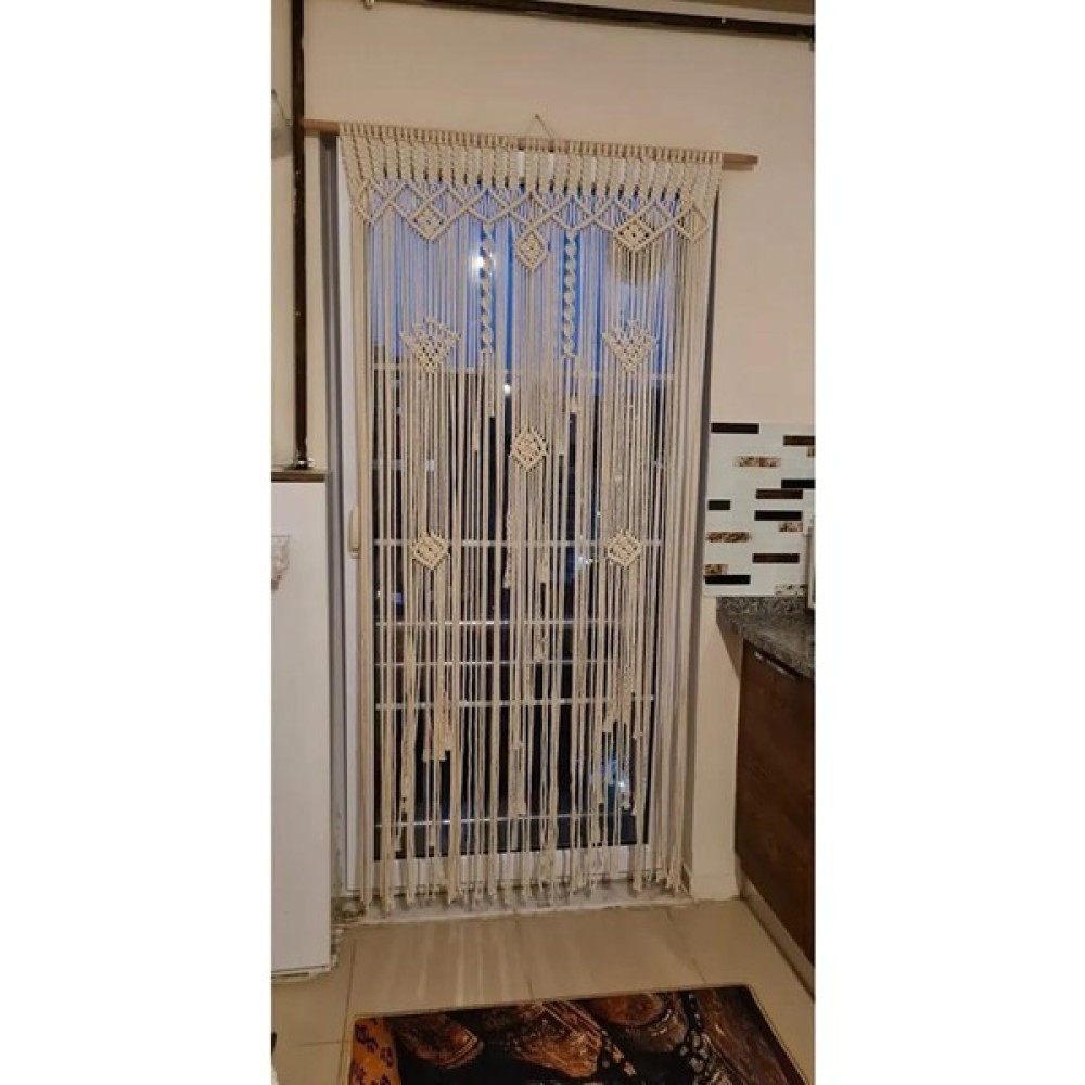 Mega Hobi Evi Makrome Dekoratif Perde - Beyaz - Krem - 90 x 200 cm İp Perde Fiyatı