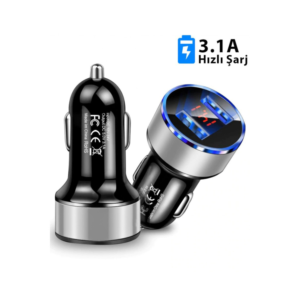 Mega Oto Market Çakmaklık Oto Araç Hızlı Şarj Aleti 3.1a Usb Çift Girişli Siyah Led Ekranlı Oto Dış Aksesuar & Yedek Parça Fiyatı