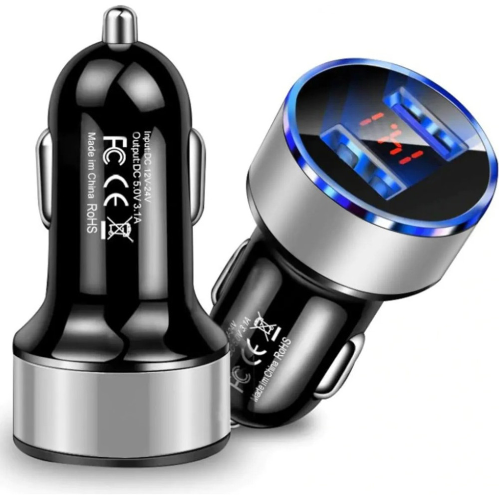 Mega Oto Market Çakmaklık Oto Araç Hızlı Şarj Aleti 3.1A USB Çift Girişli Siyah LED Ekranlı Cep Telefonu Şarj Cihazı Fiyatı