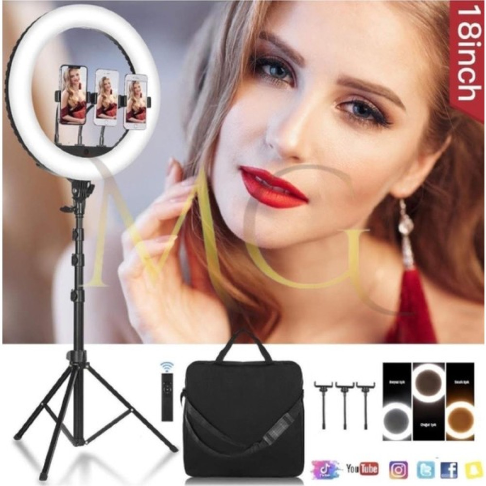 Mega Plus Megalux 18 Inç Ring Light Youtuber Makyaj Güzellik 5500K 48W Kuaför Kit Çantalı ve Kumandalı Ring Ligh Video Kamera Aksesuarları Fiyatı