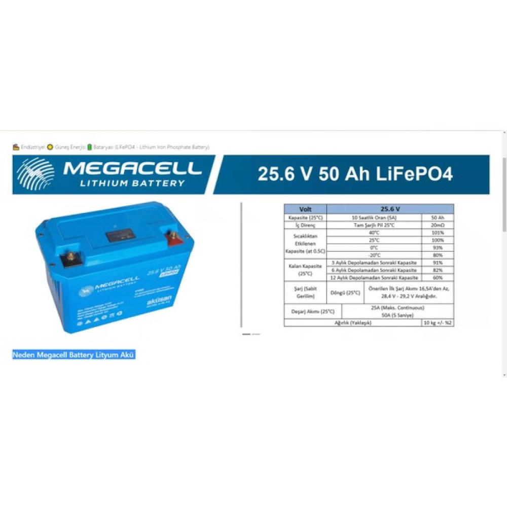 Megacell 25 V Volt 50 A Amper Abs Kasa Lifepo4 Akü Oto Boyaları Fiyatı