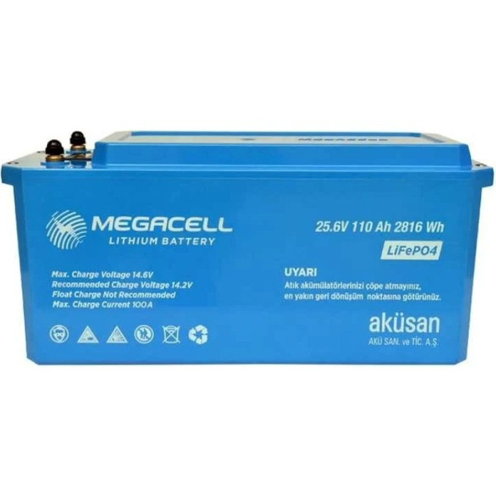 Megacell 25.6V 110AH Lifepo4 Marin Lityum Demir Fosfat Akü(Abs Kasa) Akü Fiyatı