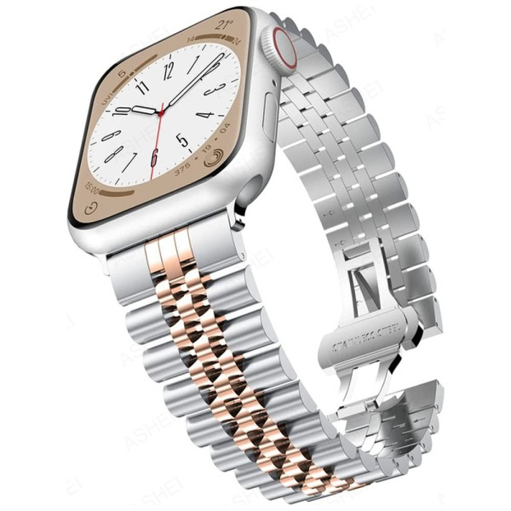 Megafox Apple Watch Seri 2/3/4/5/6/7/8/se/ultra Paslanmaz Metal Rolex Kordon 42-44-45-49 mm Uyumlu - Gümüş - Rose Gold Giyilebilir Teknoloji Aksesuarları Fiyatı