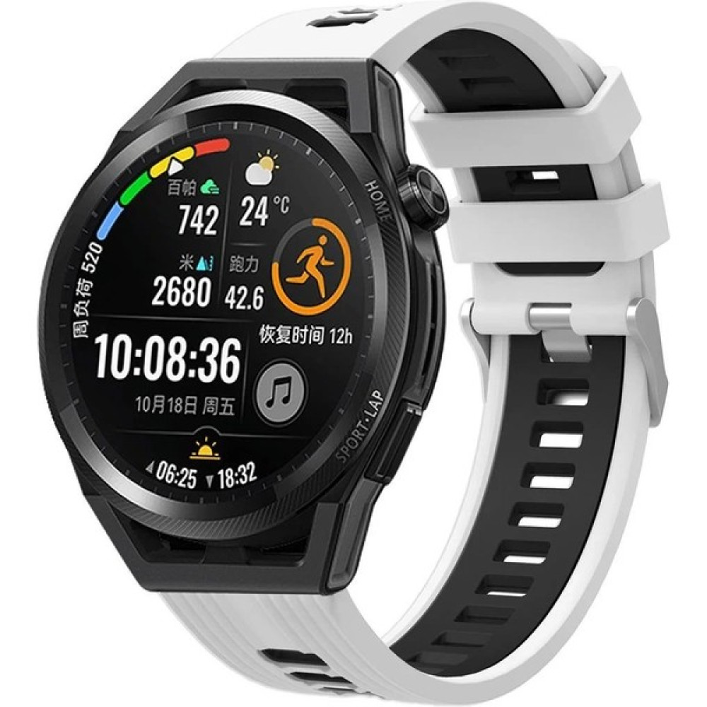 Megafox Huawei Watch Gt Runner Uyumlu Silikon Kordon Çizgili Spor Tasarım Renkli Delikli Spor Kayış - Beyaz - Siyah Giyilebilir Teknoloji Aksesuarları Fiyatı