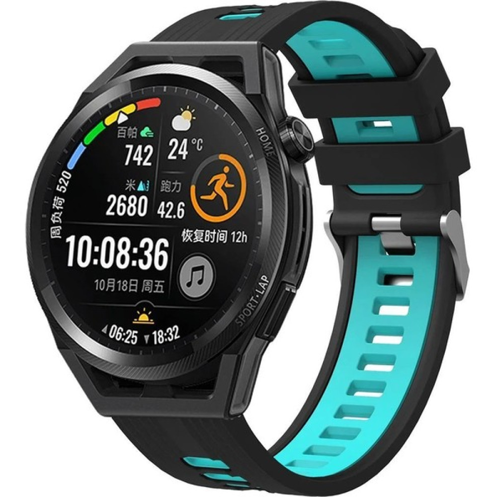 Megafox Huawei Watch Gt3 Se 46MM Uyumlu 22MM Çift Renkli Spor Silikon Soft Yüzey Premium Bileklik - Siyah - Mavi Giyilebilir Teknoloji Aksesuarları Fiyatı