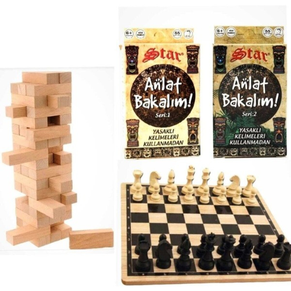 Megame Ahşap Satranç Seti, Jenga Anlat Bakalım Seti, Zek Oyun Seti Satranç Fiyatı