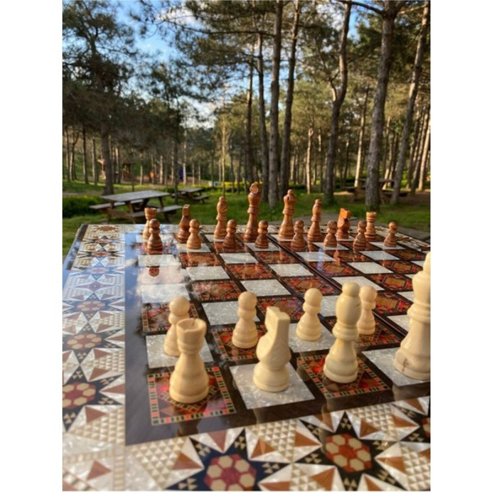 Megame Kişiye Özel Megame Ahşap Satranç Ve Tavla Seti, Ahşap Satranç Taşı, Ahşap Satranç Taşlı Tavla Takımı - 50 x 50 cm Satranç Fiyatı