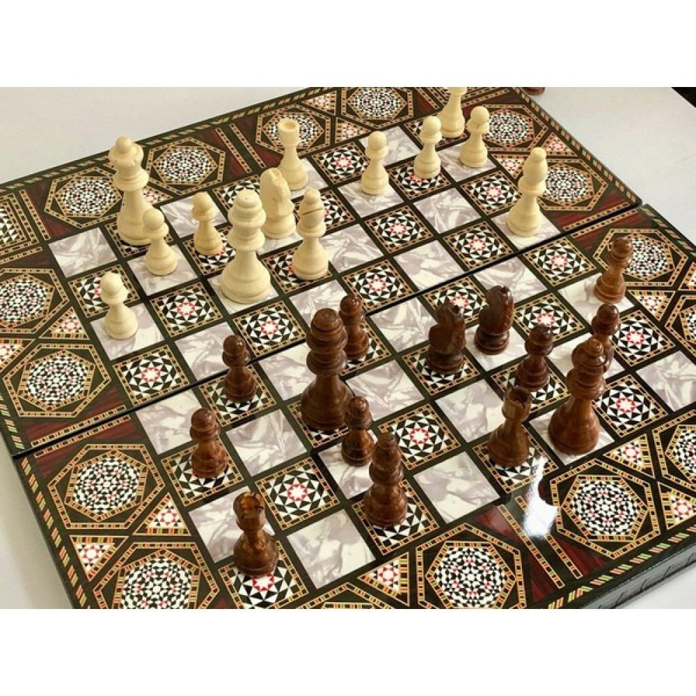 Megame Sedefli Tavla Satranç, Ahşap Tavla Satranç, Ahşap Satranç, Ahşap Tavla 2 Oyun Bir Arada, Hediyelik Ürün - 50 x 50 cm Satranç Fiyatı