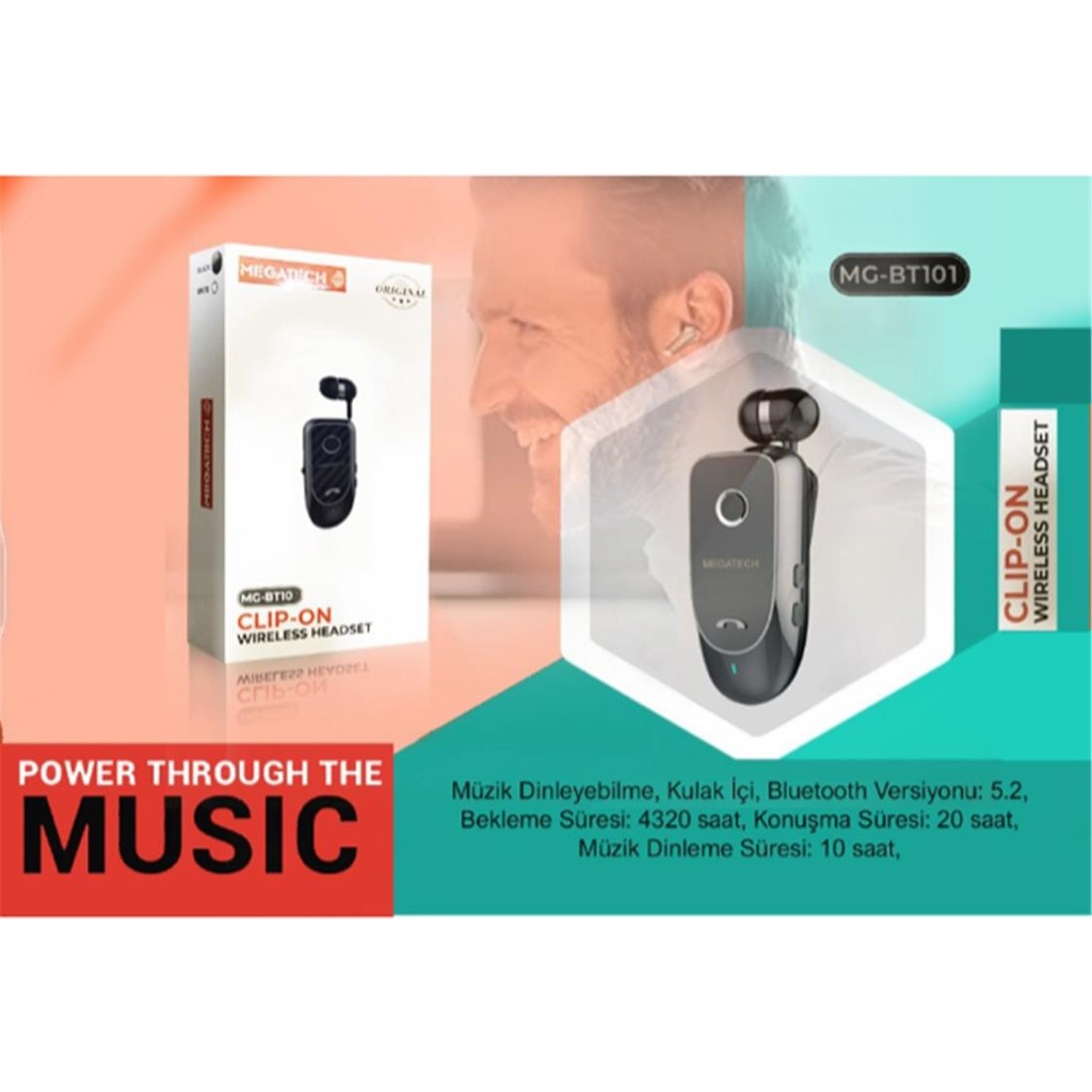 Megatech MG-BT103 Clıp-On Makaralı Bluetooth Kablosuz Kulaklık Diğer Fiyatı