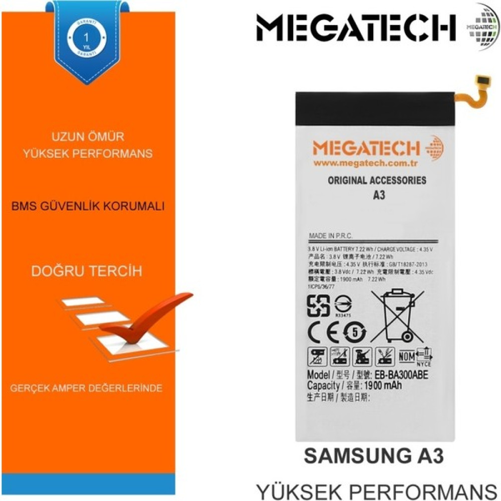 Megatech Samsung A3 Batarya Oto Boyaları Fiyatı