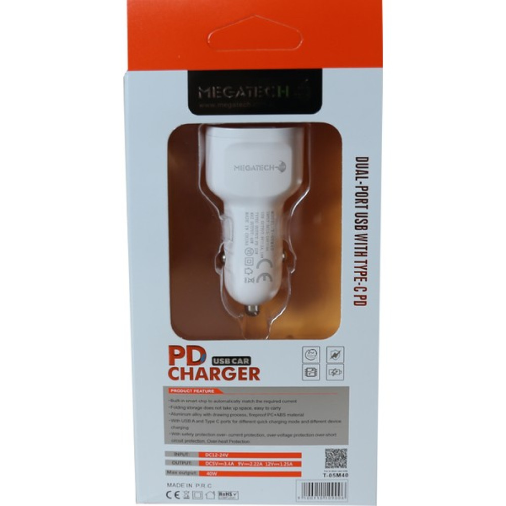 Megatech T05-M40 Beyaz 40W Pd-Usb Araç Çakmaklık Şarj Başlığı Hızlı Şarj Cep Telefonu Araç Kiti Fiyatı