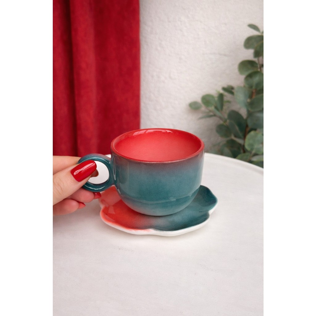 MeGgdecor Kızıl Deniz El Yapımı Seramik Türk Kahvesi Fincanı (1 Adet) - 1 Adet - 200 ml Diğer Fiyatı