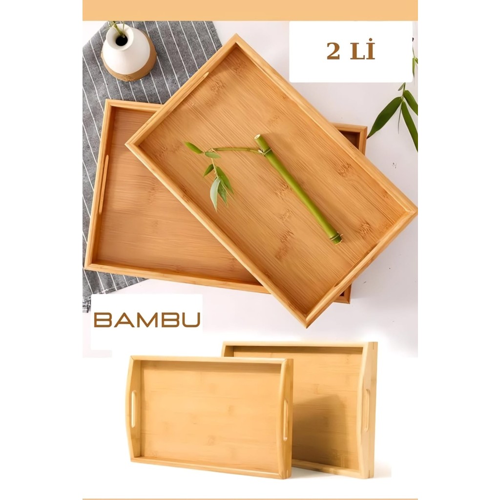 Mehay Home 2'li Kulplu Bambu Ahşap Dikdörtgen Çay Kahve Servis Lüx Sunum Tepsi 33CM&40CM - 2 Adet SSD / Solid State Drive Fiyatı