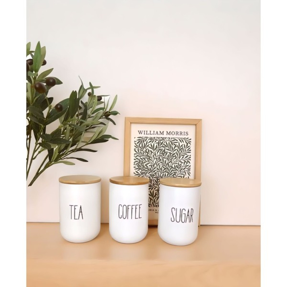 Mehay Home 3lü Lüx Bambu Kapaklı Hasır Çay/kahve/şeker Kavanozu - Beyaz - 800 ml - 3 Adet Saklama Kapları Fiyatı