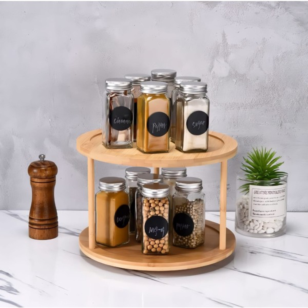 Mehay Home Bambu 360 Derece Döner Stantlı Sunumluk Organizer Düzenleyici 2 Katlı Baharatlık -TK2400 Saklama Kapları Fiyatı