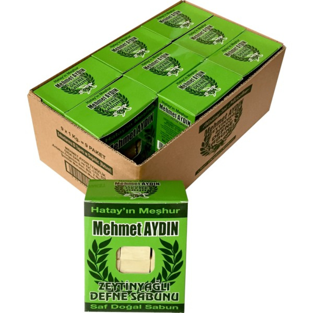 Mehmet Aydın 950 gr Zeytinyağlı Defne Sabunu (Yeşil) Koli 9 Paket Sabunlar Fiyatı