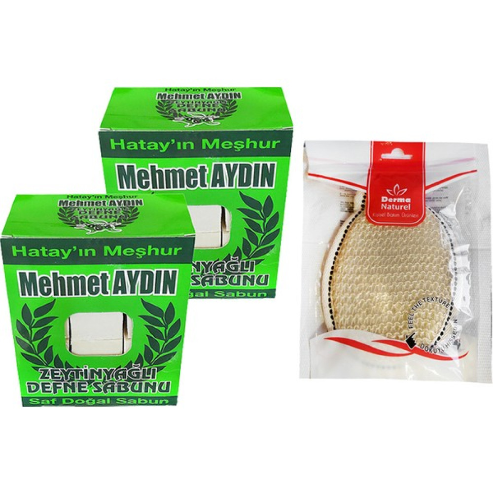 Mehmet Aydın Hatay'ın Meşhur Zeytinyağlı Defne Sabunu 950 G x 2 ve Derma Naturel Banyo Lifi Sabunlar Fiyatı