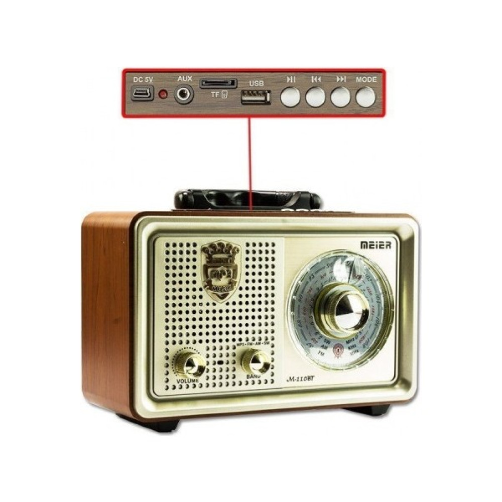 Meier M-110BT Nostaljik Şarjlı Radyo Bluetooth Mp3 - Sarı Alarmlı Saatler & Radyolar Fiyatı