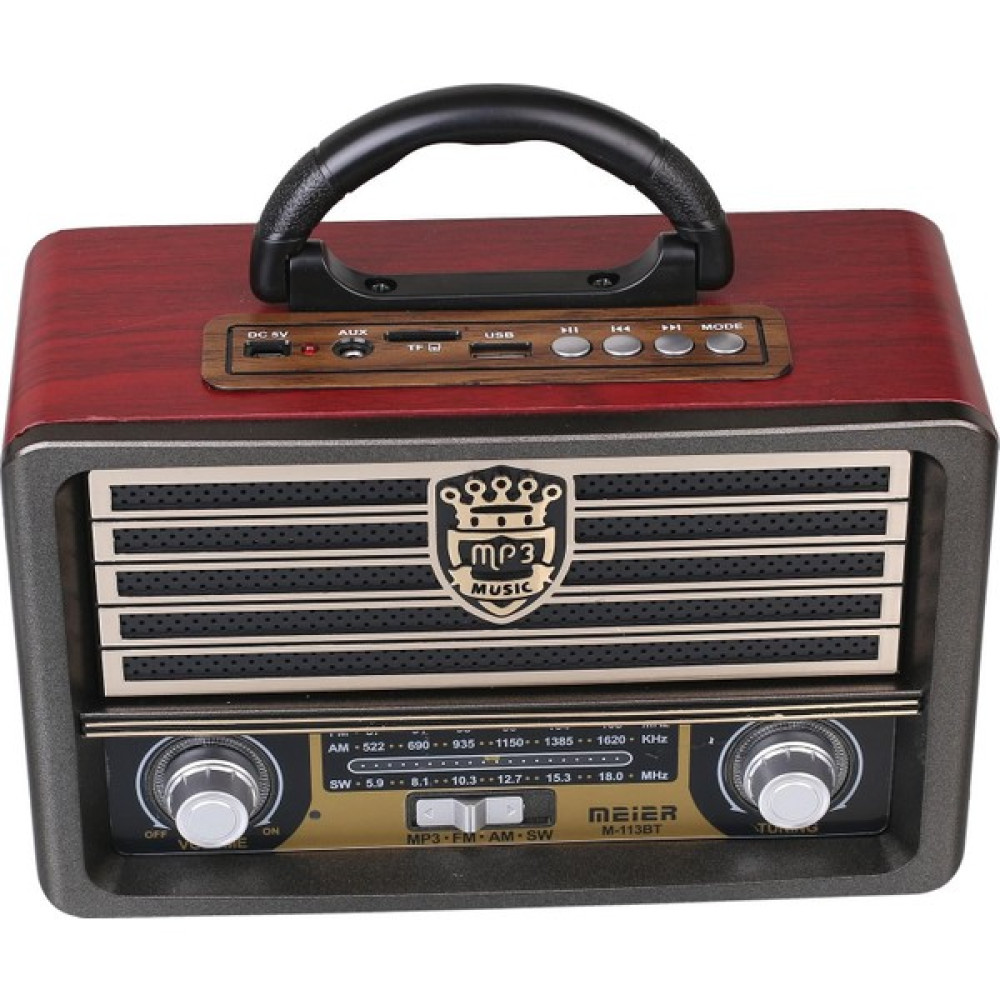 Meier Smart Sepet M-113 BT USB/SD/MP3 Bluetooth Şarjlı Nostaljik Radyo - Kahverengi Alarmlı Saatler & Radyolar Fiyatı