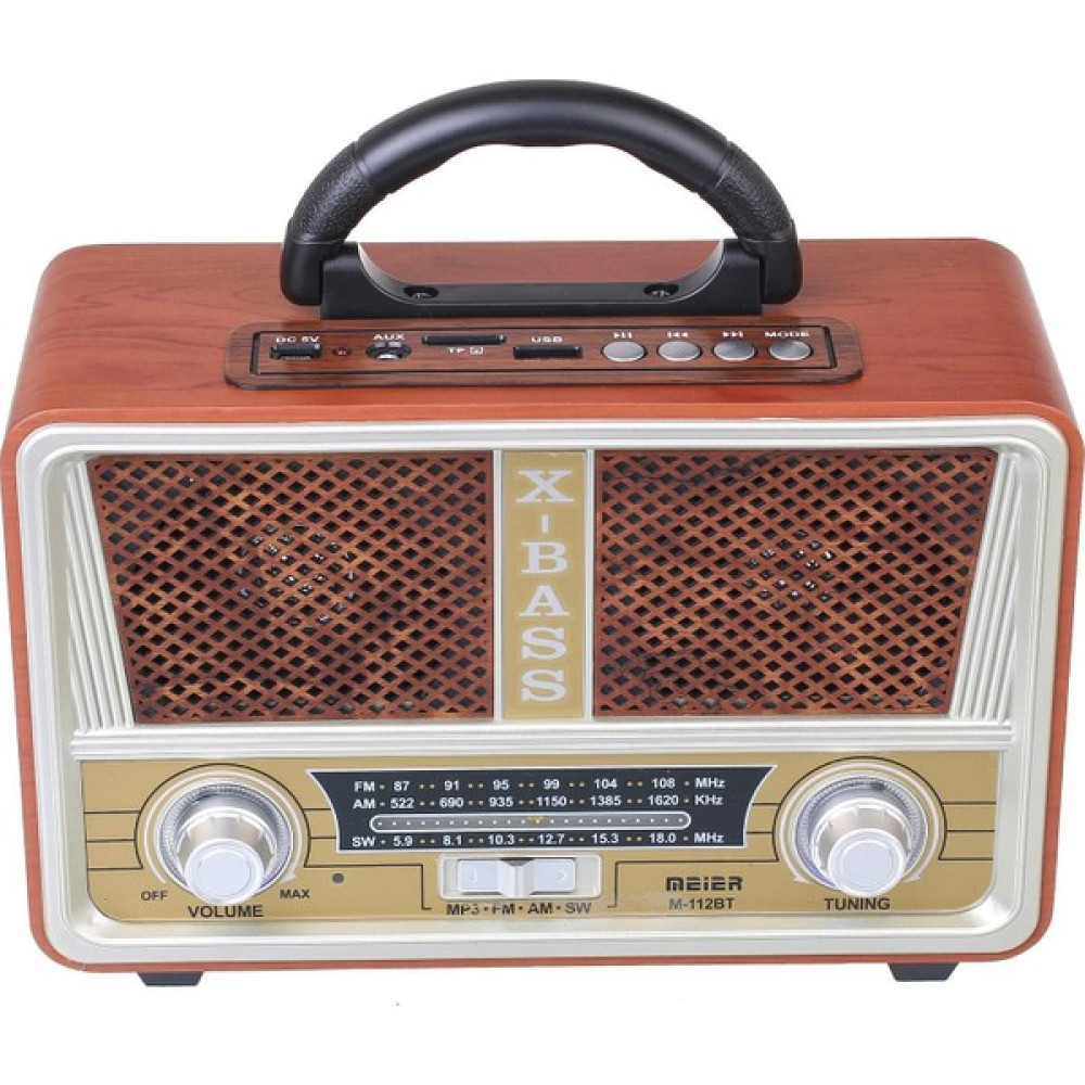 Meier Smart Sepet Şarjlı Nostaljik Radyo M-112BT USB/SD/MP3/Bluetooth - Kahverengi Alarmlı Saatler & Radyolar Fiyatı