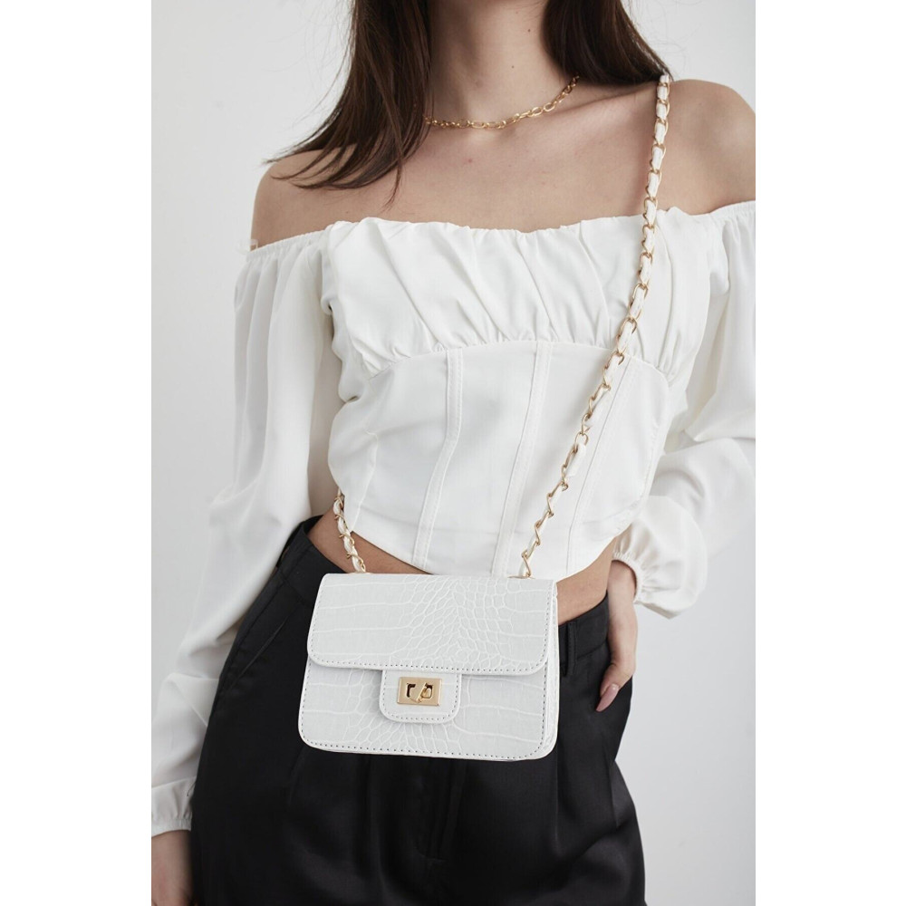 MEİZEN Beyaz Kadın Kroko Desenli Mini Omuz Çantası Unisex Çanta & Cüzdan ve Seyahat Çantaları Fiyatı