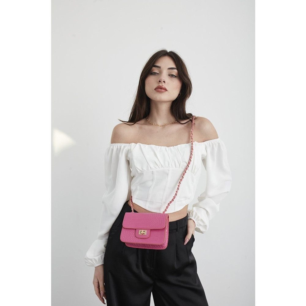 MEİZEN Fuşya Kadın Kroko Desenli Mini Omuz Çantası Unisex Çanta & Cüzdan ve Seyahat Çantaları Fiyatı