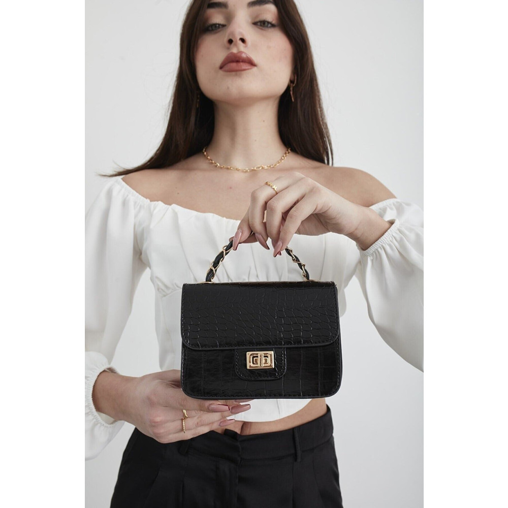 MEİZEN Kadın Siyah Kroko Desenli Mini Omuz Çantası Unisex Çanta & Cüzdan ve Seyahat Çantaları Fiyatı