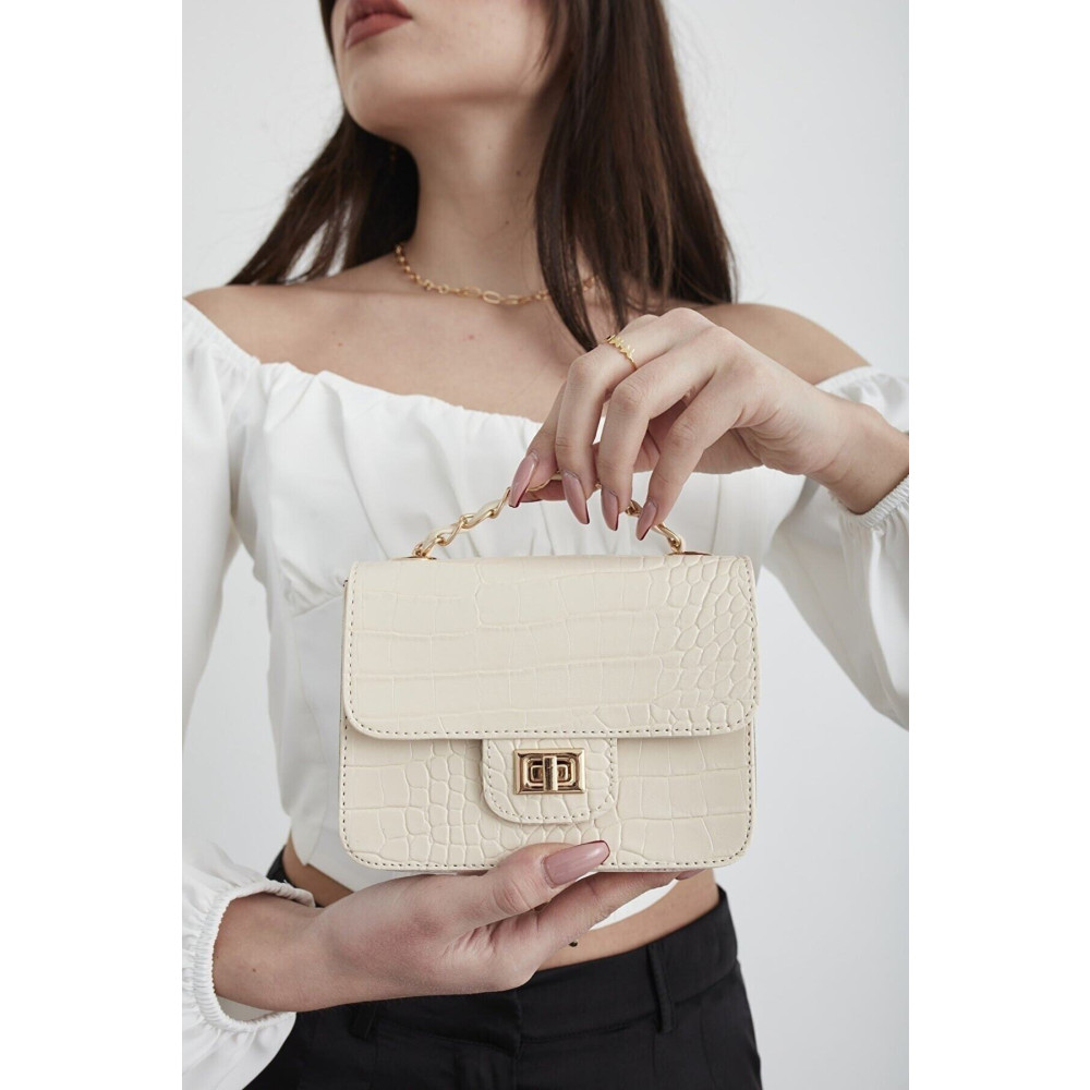 MEİZEN Krem Kadın Kroko Desenli Mini Omuz Çantası Unisex Çanta & Cüzdan ve Seyahat Çantaları Fiyatı