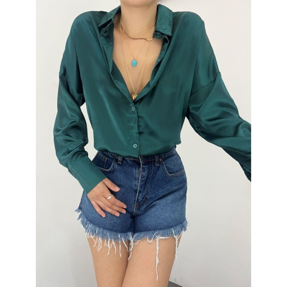 Meka Fashion Pars Saten Gömlek 3310 Zümrüt Kadın Gömlek Fiyatı