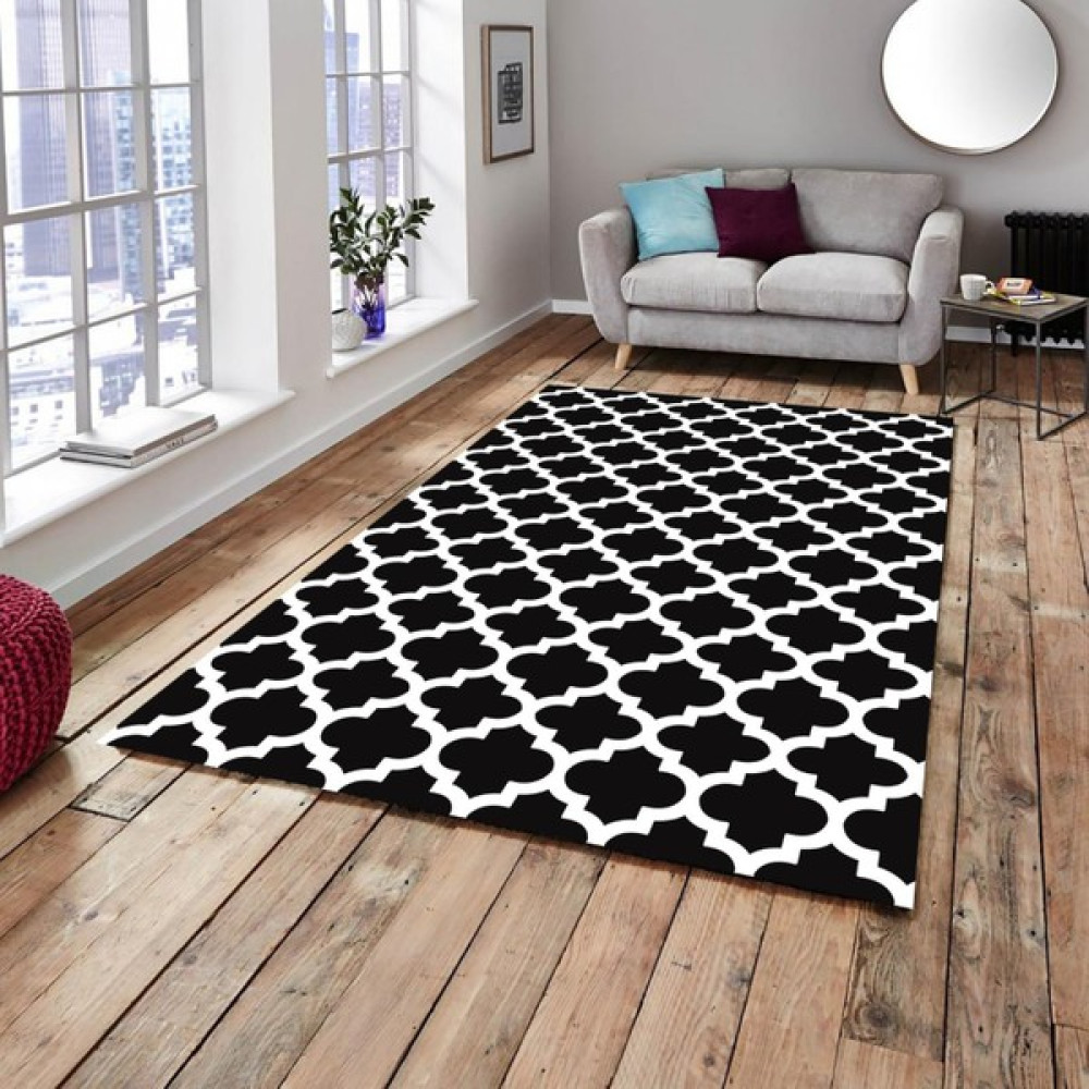 Meka Home Damla Siyah Model Lastikli Halı Örtüsü - 155 x 235 cm - Siyah - Beyaz Salon & Oturma Odası Tekstili Fiyatı