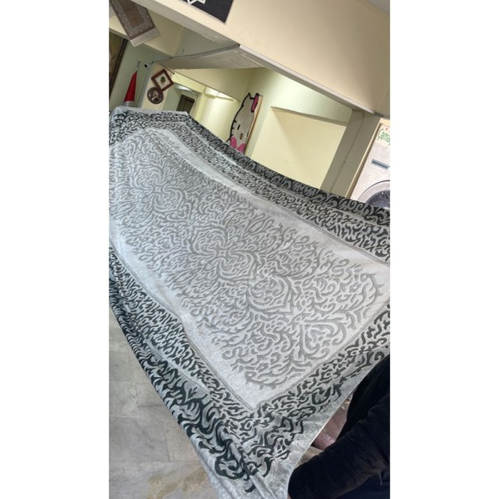 Meka Home Meka Gri Model Lastikli Kadife Halı Örtüsü - 200 x 300 cm - Gri - Siyah Salon & Oturma Odası Tekstili Fiyatı