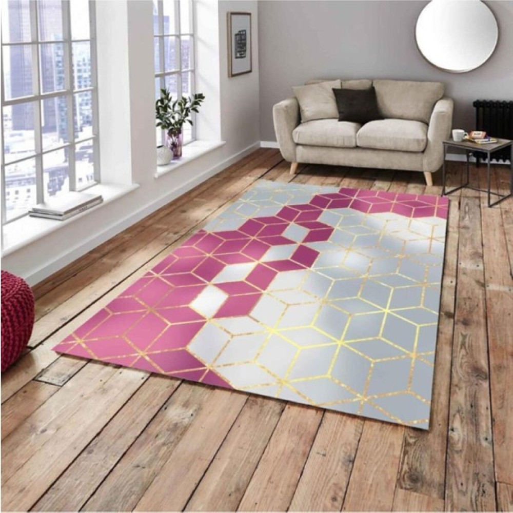 Meka Pembe Daire Model Lastikli Halı Örtüsü - 200 x 300 cm - Renkli Salon & Oturma Odası Tekstili Fiyatı