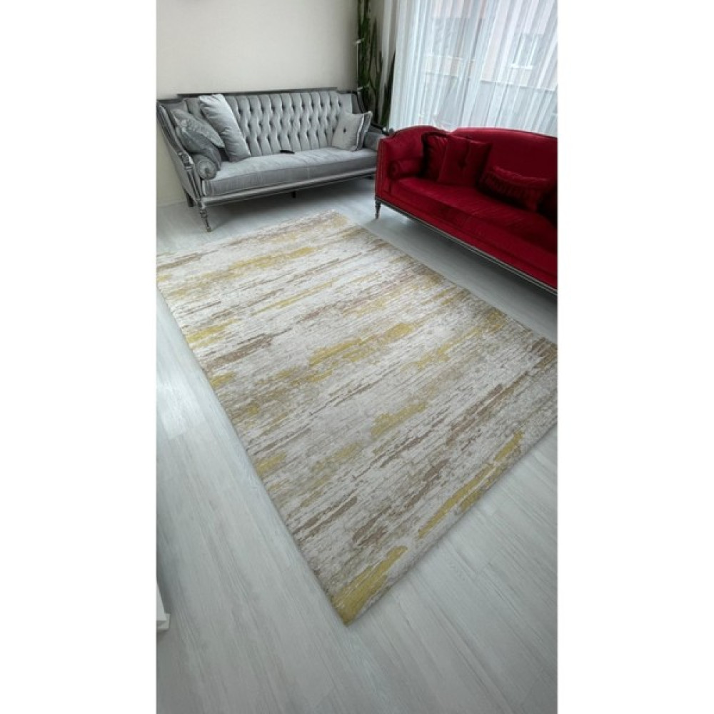 Meka Sarı Firuze Model Lastikli Kadife Halı Örtüsü - 160 x 230 cm - Renkli Salon & Oturma Odası Tekstili Fiyatı