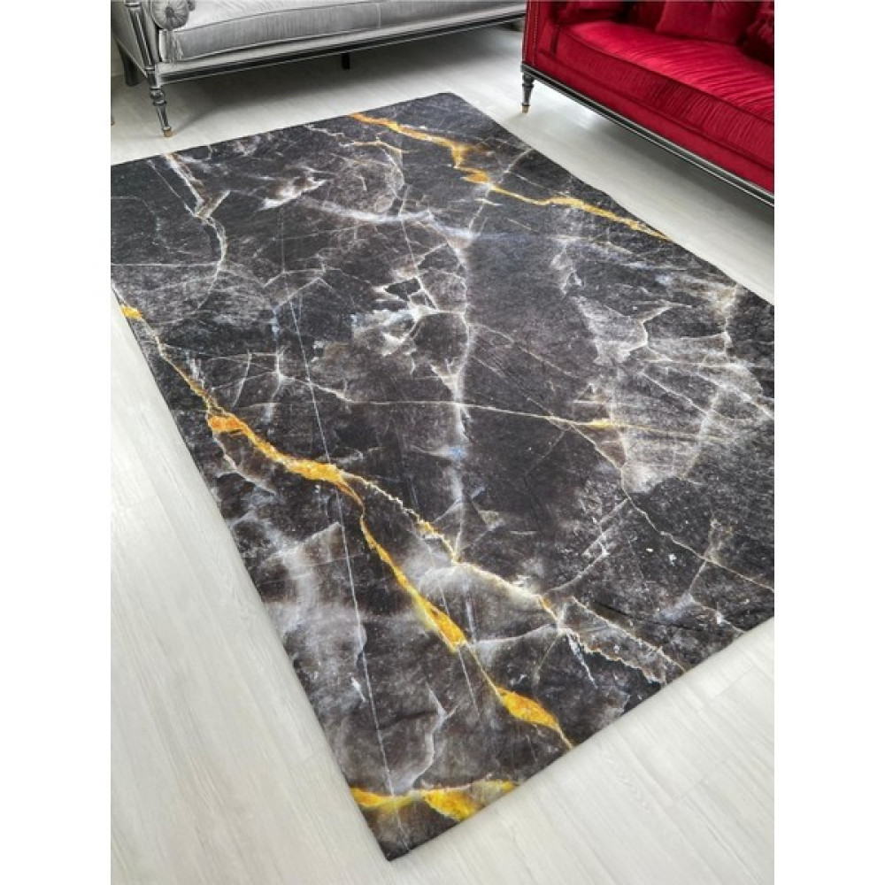 Meka Siyah Mermer Model Ipek Kadife Lastikli Halı Örtüsü - 150 x 220 cm - Renkli Salon & Oturma Odası Tekstili Fiyatı