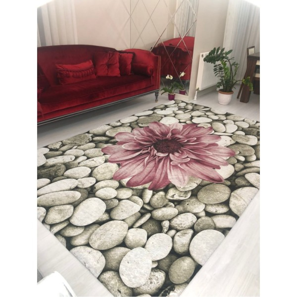 Meka Taşlı Çiçekli Model Lastikli Kadife Halı Örtüsü - 150 x 225 cm - Renkli Salon & Oturma Odası Tekstili Fiyatı