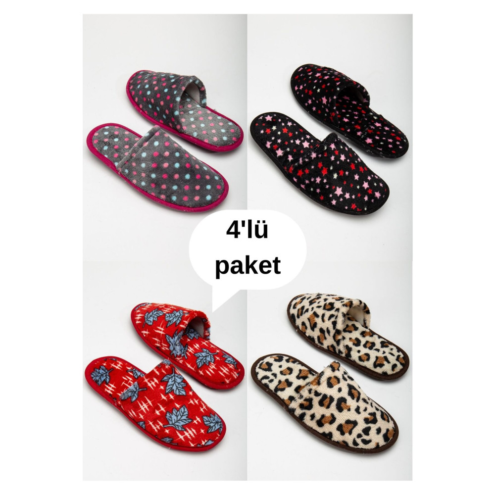 meko aksesuar 4lü Karışık Paket Renkli Kadın Ev/Çeyiz/Bohça Terliği 39 Beden Unisex Sandalet Fiyatı