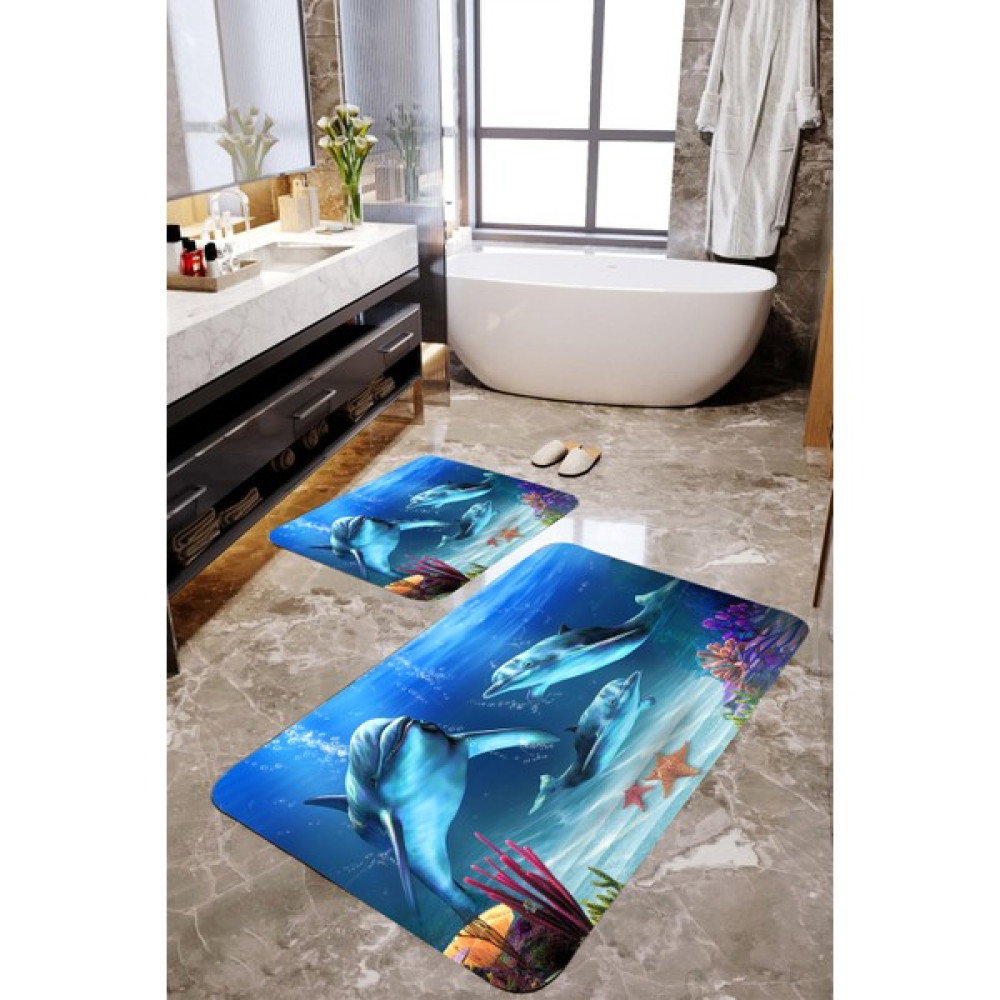 Mekta Home 2'li MKTBP-077 Yunus 60 x 100 cm - 50 x 60 cm Banyo Paspas Takımı - 50 x 60 cm - 60 x 100 cm - Çok Renkli Klozet Takımı Fiyatı