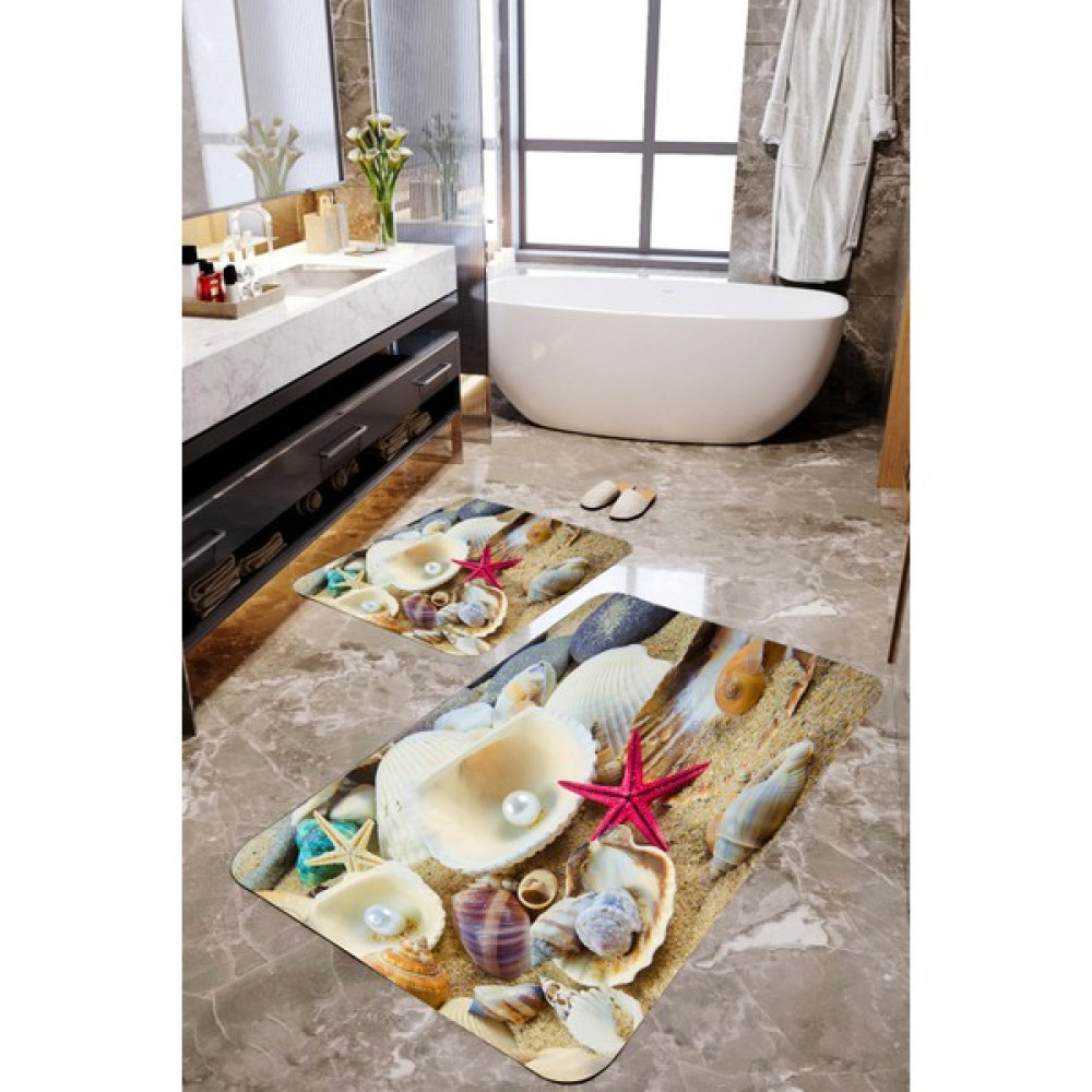 Mekta Home 3 Boyutlu Midye Kabuğu Desenli 2'li Banyo Paspas Takımı MKTPP-2002 60 x 100 cm 50 x 60 cm Klozet Takımı Fiyatı