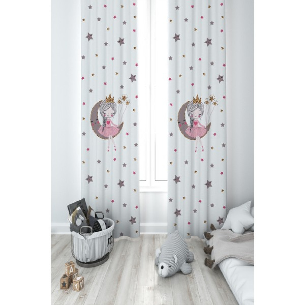 Mekta Home Bebek ve Çocuk Odası Ayda Oturan Prenses Kız Desenli 2 Kanat Fon Perde - 70 x 260 cm - Renkli Fon Perde Fiyatı